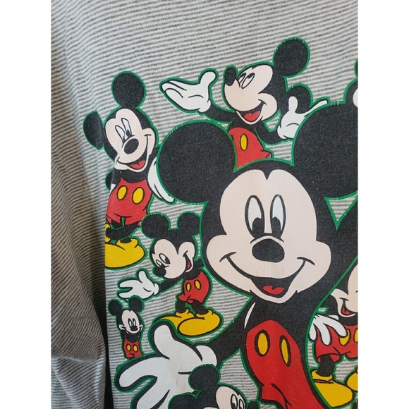 Vintage 80s 90S XL Walt Disney World Mickey Mouse TShirt GRAY STRIPED DEFECTS - Picture 4 of 14